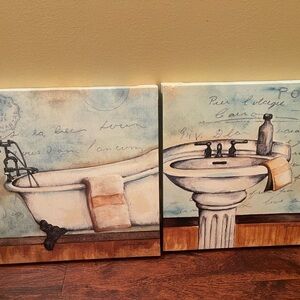 Vintage Bathtub and Sink Bathroom Prints" by Donna Knold